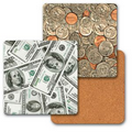 4" Square Coaster w/ 3D Lenticular Images of Dollars and Cents (Blank)
